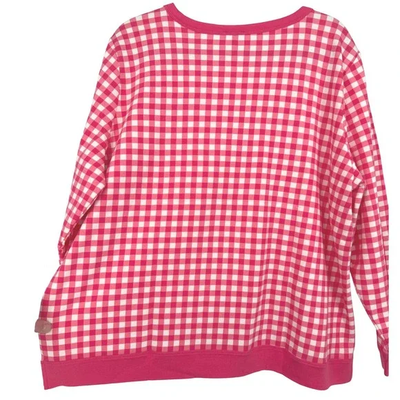 Talbots‎ Women's Gingham Check Crew Neck Sweatshirt Pink White Size 2X Casual - Picture 8 of 11